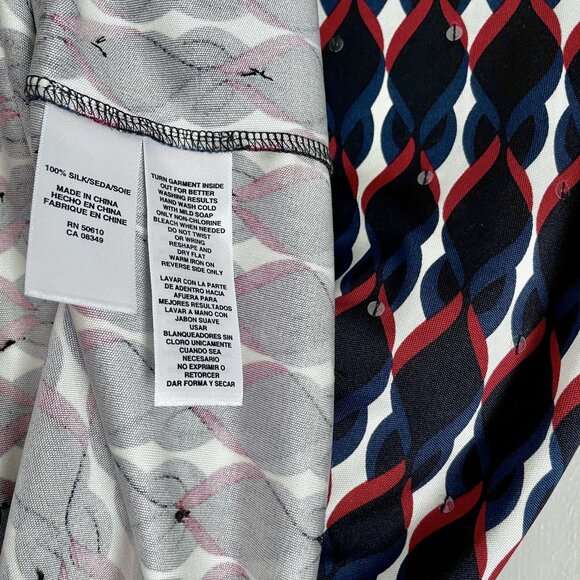 Anne Klein New York Silk Print Short Sleeve Stretch Top Size M Red Blue Sequins - Picture 3 of 15